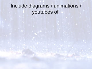 Include diagrams / animations /
youtubes of
 