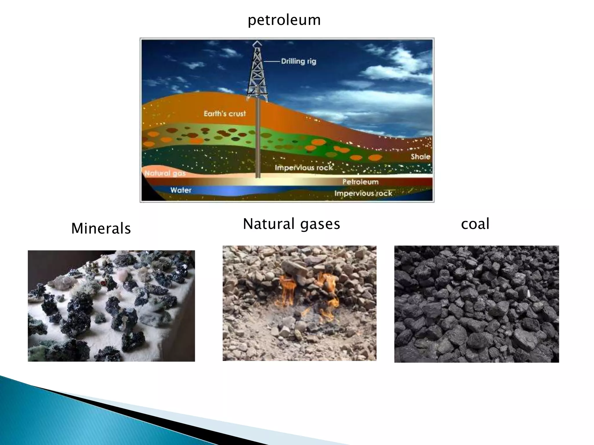 petroleum
Minerals Natural gases coal
 