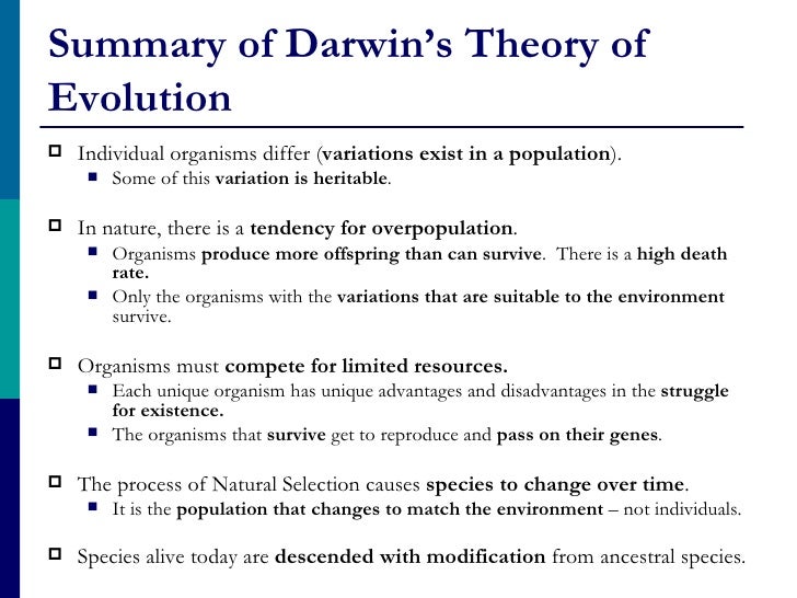 Theory Of Evolution By Natural Selection Summary Theory Of Evolution By Natural Selection Summary