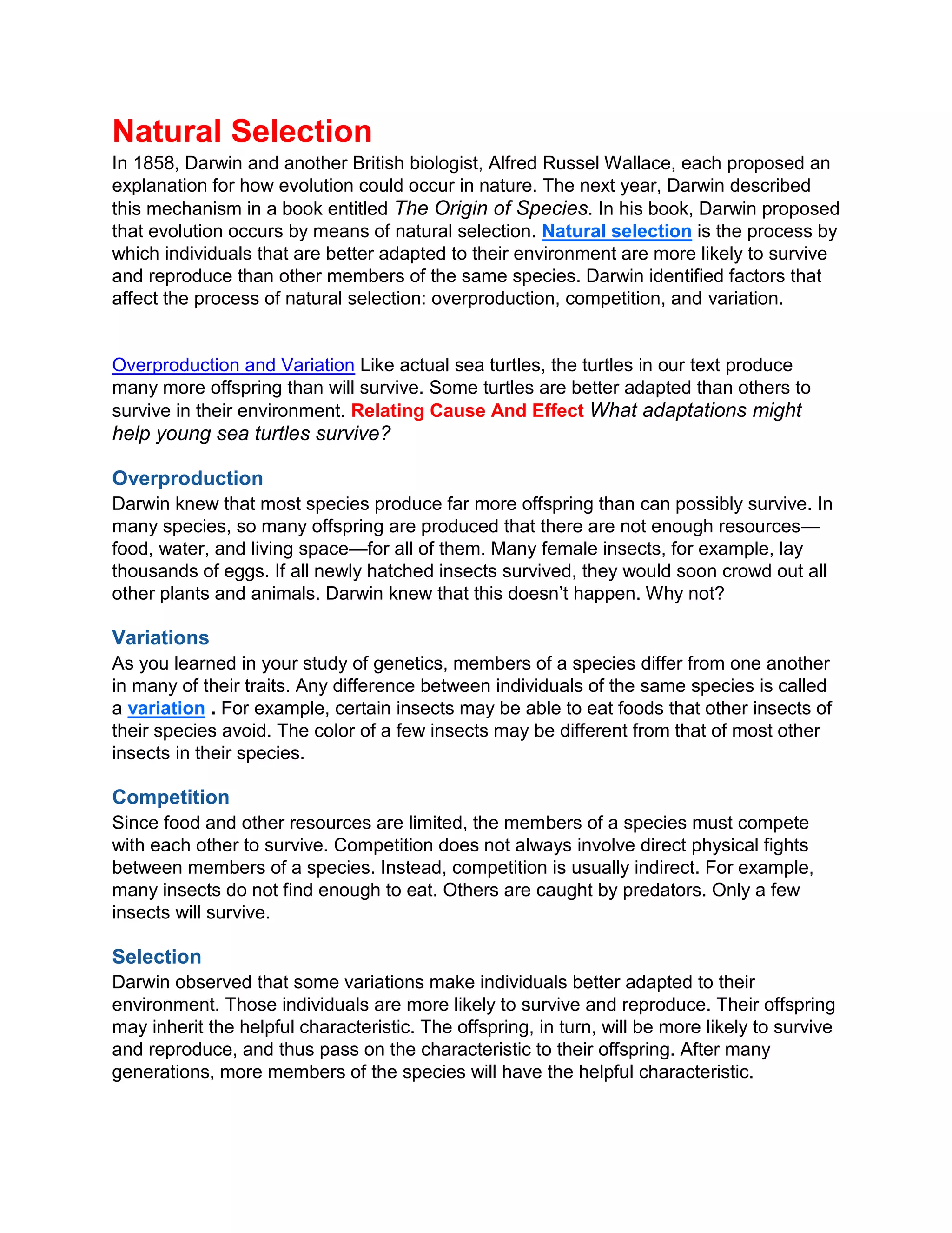 Natural selection | DOCX