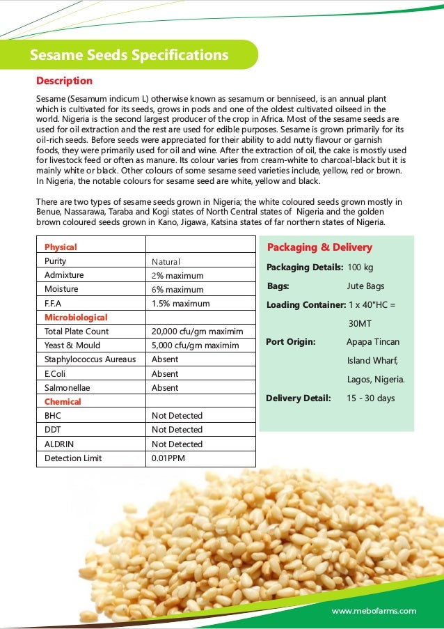 Natural sesame seed specifications mebo farms