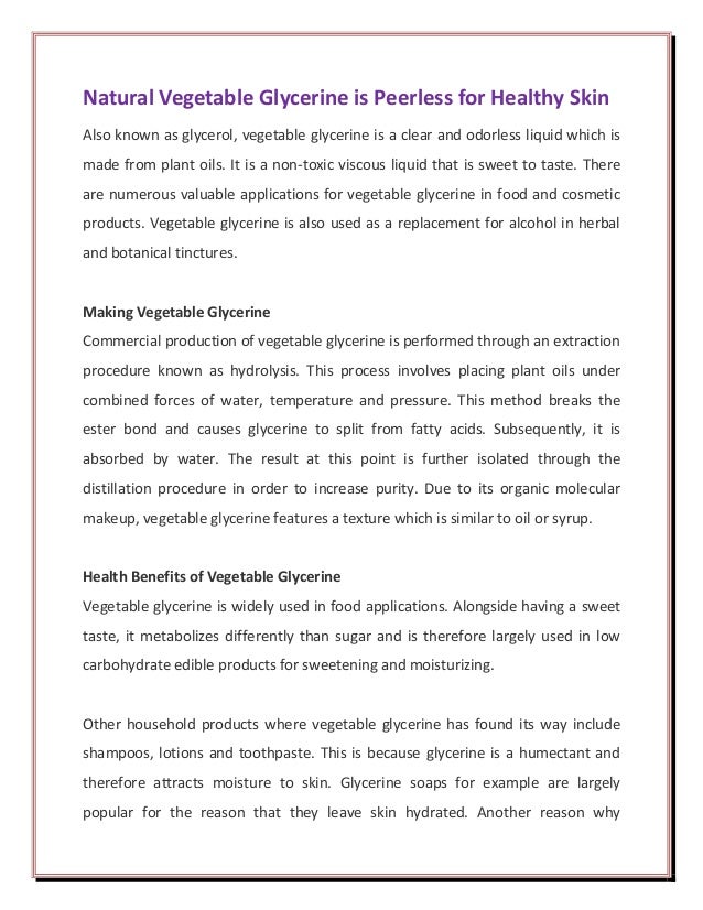 Natural Vegetable Glycerine Is Peerless For Healthy Skin Ristrah