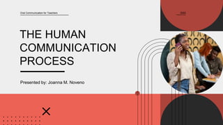 THE HUMAN
COMMUNICATION
PROCESS
Oral Communication for Teachers 2022
Presented by: Joanna M. Noveno
 