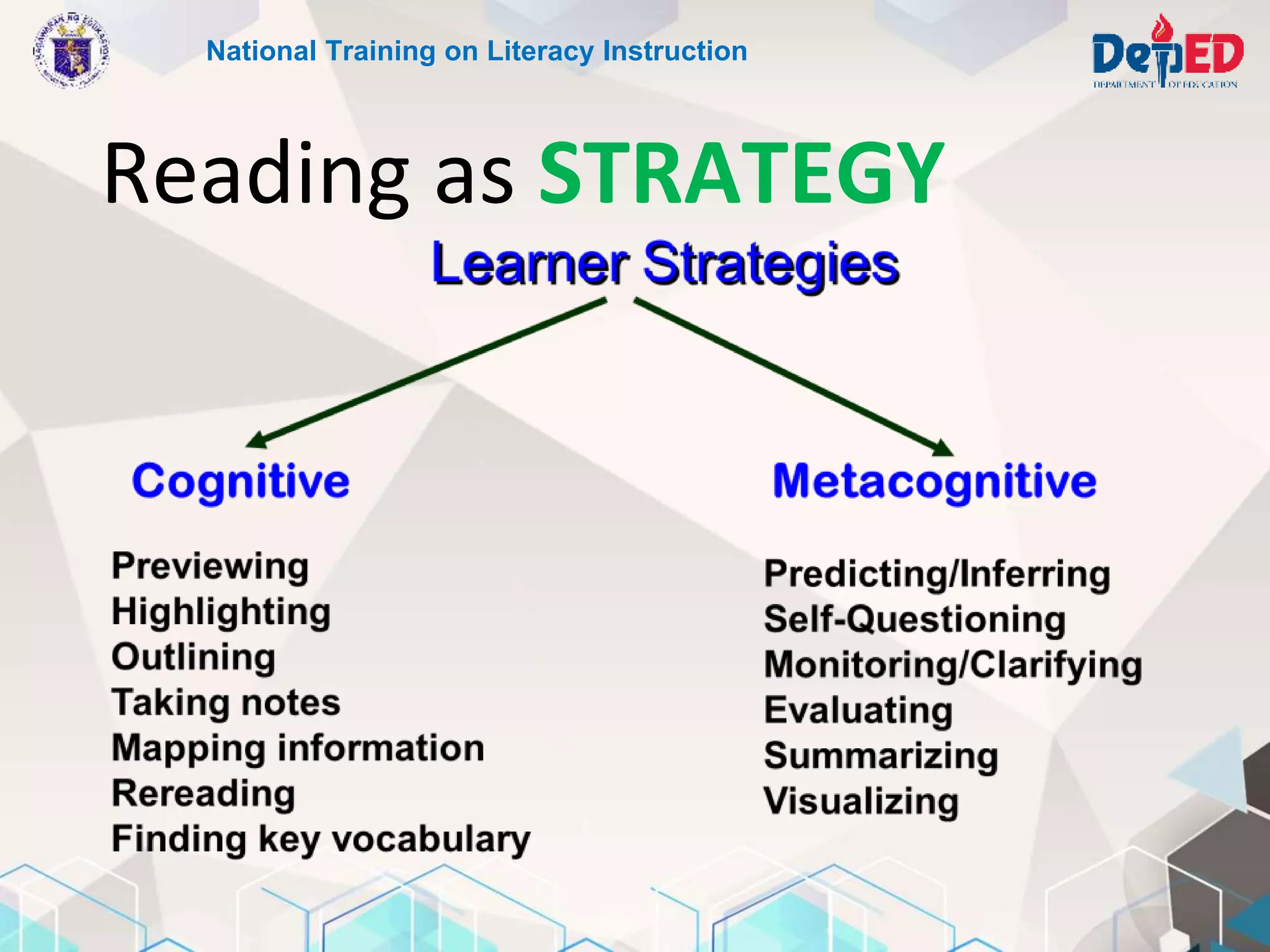 Reading as STRATEGY
National Training on Literacy Instruction
 