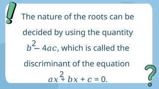 Nature Of Roots Math Graph Nature Of Roots of A Quadratic Equations | PPTX