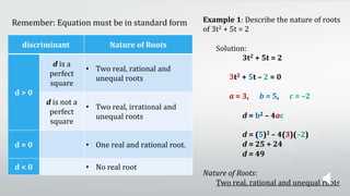Nature of Roots of Quadratic Equation.pptx | Free Download
