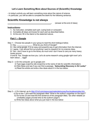 Nature of Science knowledge handouts and notes | PDF