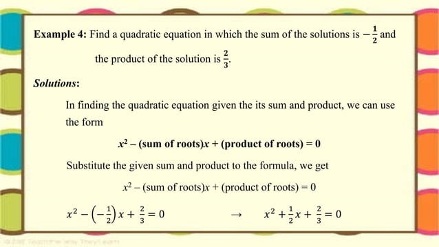Nature of the roots and sum and product of the roots of a quadratic ...