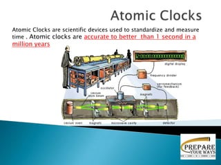 Atomic Clocks are scientific devices used to standardize and measure
time . Atomic clocks are accurate to better than 1 second in a
million years
 