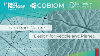 Learn from Nature.
Design for People and Planet.
F e l l o w 2 0 2 0
Webinar Workshop for Naturepreneurs
6 May 2020, 11-13.00
 