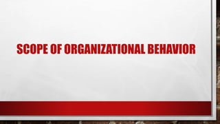 SCOPE OF ORGANIZATIONAL BEHAVIOR
 
