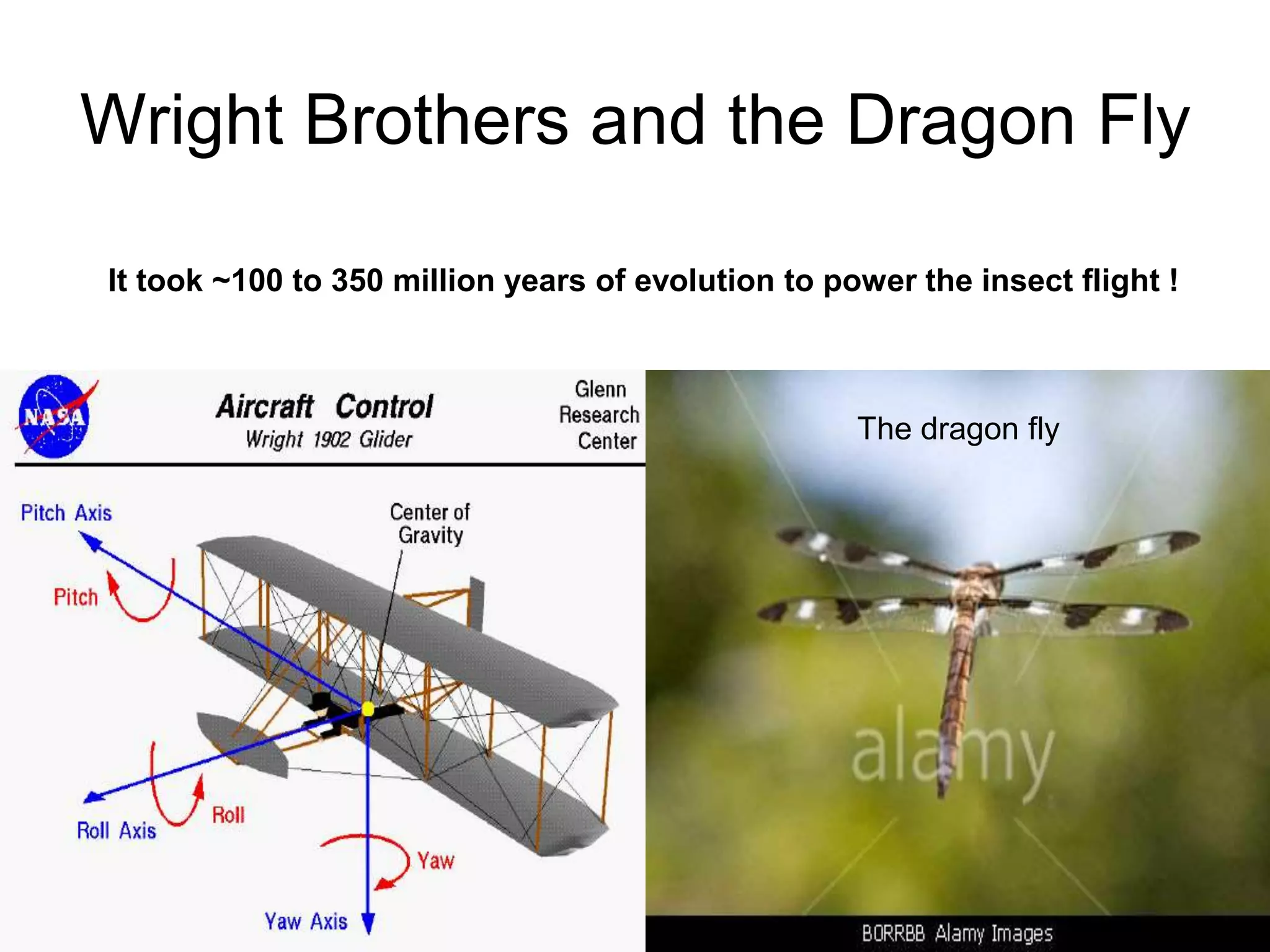 8/18/2022 61
Wright Brothers and the Dragon Fly
It took ~100 to 350 million years of evolution to power the insect flight !
The dragon fly
 