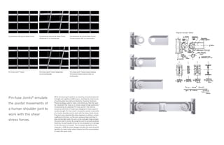 While structural grid systems successfully provide exceptional
strength and rigidity to SOM towers, resisting the shear forces
of earthquakes also demand elasticity. Explains Sarkisian,
“These buildings need to move, and where you find the need
for movement the most is in certain areas of high seismicity.”
Incorporating his patented Pin-fuse Joints®
, the internal
structural elements of towers are designed to have superior
ductile strength. Pin-fuse Joints®
emulate the pivotal movements
of a human shoulder joint to work with the shear stress forces.
This joint uses materials that allow engineers to define a certain
coefficient of friction, so the joint remains fixed and then it
slips during high loads. As soon as the load gets large enough,
the joints start to move. By using this joint to provide localized
flexibility, the earthquake forces can be dissipated and damage
to the structure minimized. The increased durability of the
materials in SOM structural designs provides the environmental
benefits of a lower initial carbon footprint and the economization
of lower life-cycle costs.
Pin-fuse Joints®
emulate
the pivotal movements of
a human shoulder joint to
work with the shear
stress forces.
Conventional Structural Steel Frame
Original concept sketch
Pin-Fuse Joint®
Frame
Conventional Structural Steel Frame
Subjected to an Earthquake
Pin-Fuse Joint®
Frame Subjected
to an Earthquake
Conventional Structural Steel Frame
Compromized after an Earthquake
Pin-Fuse Joint®
Frame Intact without
Permanent Deformations after an
Earthquake
 