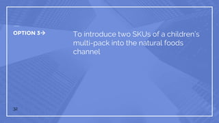 OPTION 3 To introduce two SKUs of a children’s
multi-pack into the natural foods
channel
32
 