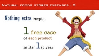 Natural foods stores expenses - 2
Nothing extra except…
1 free case
of each product
in its 1st year
 