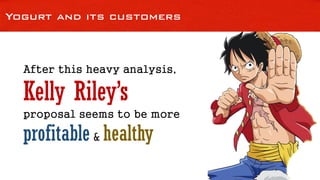 Yogurt and its customers
After this heavy analysis,
Kelly Riley’s
proposal seems to be more
profitable & healthy
 