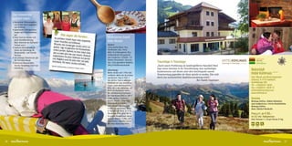 Das müssen Sie
     probiert haben…
     •	fantastische Winterangebote
       von Rodeln über Langlaufen
       und Skifahren
     •	gemeinsame Schnapsverkos-
       tungen und Fackelwanderun-
       gen                                           Das sagen die K
     •	Joker Card im Sommer (z.B.          Ein perfekter Urlau
                                                                    unde              n…        Großmamas Guezli
       gratis Gondelbenützung,                                   b! Super nette An
                                           immer freundlich                         gestellte   Keks-Rezept
       Bade-Abstecher im Saalbacher                            und hilfsbereit.
                                          Wünsche oder An
       Freibad uvm.)                                          regungen wurden                   Zutaten:
                                          gesetzt. Lage ist ge                    sofort um-    120 g weiche Butter, 50 g
     •	Saalbach Hinterglemm gilt                                genüber der Kohlm
       bereits als Geheimtipp für        einfach perfekt. Sa                        aisbahn     Staubzucker, Salz, 150 g
                                                               albach ist zwar re
       Mountainbike- und Freeride        aber es bietet alles                     lativ klein   Mehl, 25 g Kakaopulver, 40 g
                                                               was man braucht.
       Strecken                         möglichkeiten für                          Einkaufs-    Schokostreusel, 60 g getrock-
                                                             jeden Geldbeutel un                nete Cranberrys, 3 Eiweiß, 1 TL
     •	Als Lieblings-Wanderroute gilt   zum Weggehen au                            d abends
       die Talschluss-Runde                                 ch für jedes Alter                  frischer Zitronensaft, 150 g Zu-
                                                                                                                                                                                                              Familie  Natur
                                                                                                                                                                                                                                                      Das Öste
                                        Geschmack. Wir wa                       und jeden                                          Traumtage in Traumlage
                                                                                                                                                                                                              Natur-Aktiv
                                                                                                                                                                                                                                                      für Druck
     •	beliebteste Mountainbike                               ren rundum zufri                  cker, 130 g gemahlene Mandeln,                                                                                Natur-Genuss
                                                                                                                                                                                                                                                      Ferdinan
                                                                                 eden.          200 g Preiselbeermarmelade
                                                                                                                                                                                                              Hunde willkommen
       Strecke: Hackelberg-Trail vom    (Quelle holidaych
                                                         eck.at, Kathrin,
                                                                                                                                   „Durch unsere Profilierung als familiengeführtes Naturidyll Hotel
       Schattberg                                                         Februar 2011)                                            liegt unsere Intention in der Verwirklichung eines nachhaltigen
                                                                                                Zubereitung:
                                                                                                                                   Kundennutzens und diesem unter dem Gesichtspunkt unserer
                                                                                                                                                                                                       Naturidyll                Unbenannt-1 1

                                                                                                Butter, Zucker und 1 Prise Salz
                                                                                                verrühren. Mehl und 20 g Kakao     Verantwortung gegenüber der Natur gerecht zu werden. Dies wird      Hotel Kohlmais ✶ ✶ ✶ ✶
                                                                                                unterkneten. Teig in Folie 2       durch eine kontinuierliche Qualitätsverbesserung erzielt.“          Fam. Margit und Alfred Gappmaier
                                                                                                Std. kühlen. Teig in mehreren                                                Ihre Familie Gappmaier   Salzburg, A-5753 Saalbach,
                                                                                                Portionen auf einer bemehlten                                                                          Schiliftstraße 469
                                                                                                Fläche 3 mm dünn ausrollen.                                                                            Tel.: +43(0)6541/ 6630
                                                                                                Kreis von 4 cm ausstechen, auf                                                                         Fax:+43(0)6541/ 6630 13
                                                                                                Bleck mit Backpapier setzen.                                                                           kohlmais@naturidyll.com
                                                                                                Mit Schokostreusel bestreuen.                                                                          www.kohlmais.at
                                                                                                Im vorgeheizten Ofen bei 180 °C
                                                                                                8 Min. backen. Cranberrys                                                                              Anreise
                                                                                                hacken. Eiweiß, 1 Prise Salz,                                                                          Richtung Zell/See, Abfahrt Maishofen
                                                                                                Zitronensaft und Zucker                                                                                nach Saalbach bzw. A10 bis Bischofshofen
                                                                                                steif schlagen. Mandeln und                                                                            Richtung Zell/See
                                                                                                Cranberrys unterheben. Masse                                                                           Bahn: Bahnhof Maishofen
                                                                                                in Spritzbeutel füllen. Je ¼ TL
                                                                                                Marmelade in die Mitte der Ta-                                                                         Preis p.P.: ab € 65,-
                                                                                                ler geben. Mandelmasse darauf                                                                          im DZ inkl. Halbpension
                                                                                                spritzen. Weitere 15 Min. wie                                                                          Exkl. Ortstaxe € 1,10 pro Person  Tag
                                                                                                oben backen. Abkühlen lassen.
                                                                                                Mit etwas Kakao bestäuben.
                                                                                                                                                                                                        72   € 15,–




26                                                                                                                                                                                                                                               27
 