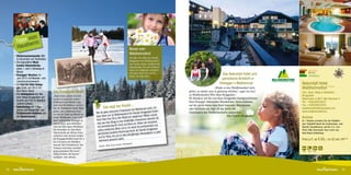 om
      Tipps verrn:
       Haush                                                                                                     Neues vom
                                                                                                                 Waldheimathof
     •  intersonnenwende: Mit-
       W
                                                                                                                 Seit Mai 2011 führt die Familie
       te Dezember am Teufelstein
                                                                                                                 Bruggraber den Waldheimathof
     •  ie legendären Musi-
       D
                                                                                                                 nun wieder alleine, familiär und
       kanten-Stammtische:
                                                                                                                 eigenständig. Die erste Sommer-
       jeden 1. und 3. Dienstag im                                                                               saison ist erfolgreich verlaufen                                                                      Familie  Natur
       Monat                                                                                                                                                                                                           Natur-Aktiv
                                                                                                                                                                                                                                                               Das Öste

     •  osegger Wochen: im
       R
                                                                                                                 und man startet mit „einem
                                                                                                                 Hurra“ ins Jahr 2012.
                                                                                                                                                                                Das Naturidyll Hotel und               Natur-Genuss
                                                                                                                                                                                                                       Hunde willkommen
                                                                                                                                                                                                                                                               für Druck
                                                                                                                                                                                                                                                               Ferdinan

       Juni 2012 mit Wander- und                                                                                                                                               gemütliche Almdörfl in
       Literaturschmankerln.
     •  in Fest für Peter Roseg-
       E                                                                                                                                                                      Rosegger´s Waldheimat              Naturidyll Hotel         Unbenannt-1 1

       ger: Ende Juli 2012 mit                                                                                                                                             „Würde es den Waldheimathof nicht     Waldheimathof ✶ ✶ ✶ ✶
       Karl Heinz Hackl.               Das Roseggerschöberl                                                                                         geben, so müsste man in glattweg erfinden“, sagte ein Gast   Fam. Hans, Helga  Stephanie
     •  ie Hotelgalerie der Ma-
       D                                                                                                                                            zu Waldheimathof Wirt Hans Bruggraber.                       Bruggraber
                                       „Nach nichts sehnte ich mich
       lerin Helga Bruggraber auf                                                                                                                   Ob Wandern mit der von Hans Bruggraber handgezeichneten      Steiermark, A-8671 Alpl, Nummer 4
                                       so sehr als nach den grünen
       Schritt und Tritt im Waldhei-                                                                                                                Peter Rosegger Almrunden-Wanderkarte, Naturerlebnisse        Tel.: +43(0)3855/8251
                                       Feldlehnen und Wäldern und
       mathof erleben.
                                                                                                  de ...                                                                                                         Fax: +43(0)3855/8254
                                                                                 Das sagt der Kun
                                       nach dem Eierschöberl, welches                                                                               auf der gleich hinter dem Hotel liegenden Märchenalm
     •  aturbiotop mit 3 Gey-
       N                                                                                                                t, der
                                       mir die Steinbäurin Maria Brug-
                                                                                                       r Waldheimat such
                                                                                                                 de                                 oder Skifahren am Alpl: all das dürfte die                   waldheimathof@naturidyll.com
       sieren und Wasserfall, das                                                            ndere Urlaubswelt                  graber finden.
                                                                          Wer die ganz beso                                                                                                                      www.waldheimathof.at
                                       graber, stets zubereitete wenn
       Fichtennadel-Solebad und
                                                                                              Waldheimatho   f der Familie Brug                     Einmaligkeit des Waldheimathofes ausmachen.
                                       ich von der Stadt auf Besuch in
                                                                          kann diese nur im                                      lder, taucht
       die Bauernsauna                                                                                      l der sattgrünen Wä                     			                               Ihre Familie Bruggraber
                                                                                                                                                                                                                 Anreise
                                       meine Waldheimat, nach ALPL
                                                                          Hoch über de   m Tal in den Wipfe                 ische Almwelt mit
                                                                                                        weitläufige romant
                                                                                    dem Alltag in eine
                                       kam“ schrieb Peter Rosegger in                                                                                                                                            In 1 Stunde erreichen Sie das Waldhei-
                                                                                                                                          bar
                                                                           man aus                                    . Neben der schein
                                                                                                   Groß und Klein ein
                                       seinem Buch, mein Weltleben                                                                                                                                               mat Almdörfl durch die Semmering- und
                                       über das Wiat´shaus Steinbauer.     viel Abwechslung für                     em die professionelle und
                                                                                               Natur, ist es vor all
                                                                                                                                                                                                                 Murtal-Tunnelketten, auf der S 6 von
                                                                           endlos erhabenen                                 milie Bruggraber
                                                                                                         uung durch die Fa
                                       Das besondere ist, dass dieser                                                                                                                                            Wien Süd, Eisenstadt, Graz sowie aus
                                       Teig kreisend am offenen Feuer       gleichzeitig herzliche Betre                  Stammgästen in jed
                                                                                                                                               er                                                                dem Raum Judenburg
                                                                                                       fast zehnjährigen
                                       zubereitet wird. Serviert werden
                                                                            und ihr Team, die uns zu
                                                                                                 t haben.                                                                                                        Preis p.P.: ab € 65,- im DZ inkl. HPPLUS
                                                                             Jahreszeit gemach
                                       die Roseggerschöberl meist für 4
                                       bis 6 Personen mit Waldhim-
                                                                                                                gast)
                                       beersaft oder Preiselbeeren. Das                        us Jessina, Stamm
                                                                             (Quelle: Mail, Cla
                                       Schmalz wird heute natürlich
                                       gegen gesündere Öle ersetzt.                                                                                                                                               86   106   € 9,–
                                       Deftig ist diese alte Bauern-
                                       mehlspeis´ aber allemal.



42                                                                                                                                                                                                                                                        43
 