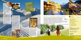 yll
                                                                                     Tipp: das Naturid
                                                                                                     ssl
     Herren-                                                                         Hotel Bergschlö
     gröstl                                                                          feiert!
     Zutaten für                                                                                       ert das Natur-
                                                                                     Im Jahr 2012 fei                  -
     4 Personen:                                                                     idyll Hotel Be rgschlössl das 15
                                                                                                        un  d dafür gibt
     400 g Kalbsfilet in Streifen,                                                    jährige Bestehen
     300 g Kartoffeln (gekocht und                                                                      n Jahr 2012
                                                                                      es im kommende
     in Scheiben geschnitten), 60 g                                                                     Überraschungen.
                                                                                       laufende kleine          buchen
     Zwiebel, fein geschnitten, 5 EL                                                   Feiern  Sie mit uns und
     Öl, 200 ml Fleischbrühe, 1 EL                                                      Sie „Die Jubiläumswoche“ ab
     kalte Butter, 1 Lorbeerblatt,1 TL                                                  8. Jänner 2012.
     Majoran (fein geschnitten), 1
     TL Petersilie (fein geschnitten),
     Pfeffer, Salz
     Zubereitung:
     Öl in einer Pfanne erhitzen und
     darin die Kartoffelscheiben
     goldgelb rösten. Das Kalbfleisch              Malen aus Passion ...                                                                                                                                                                            Familie  Natur

     mit Salz und Pfeffer würzen und               Die Freude am Umgang mit Pin-                                                          Spielen Sie mit – in einer Bergwelt voll Fröhlichkeit und Lebenslust                                      Natur-Aktiv
                                                                                                                                                                                                                                                    Natur-Genuss
                                                                                                                                                                                                                                                    Hunde willkommen
     zusammen mit den Zwiebeln                     sel und Farben sind der Chefin                                                         Südtirol und das Naturidyll Hotel Bergschlössl haben für jeden Geschmack
     in Öl kurz anbraten. Kartoffeln,              des Hauses, Ulrike Silgoner, in                                                        etwas zu bieten: Wanderungen in den Dolomiten, entspannende Stunden
     Gewürze und Fleischbrühe da-                  die Wiege gelegt und wurde
                                                                                                                                          im Wellnessbereich und köstliches Essen erwarten Sie. Stimmungsvolle
                                                                                                                                                                                                                                             Naturidyll Hotel
     zugeben und einmal aufkochen                  besonders von ihrer Mutter, die
     lassen. Nochmals abschmecken                  selbst gerne malte, gefördert.                                                         Abende lassen Ihren Urlaubstag ausklingen und werden im Bergschlössl                               Bergschlössl ✶ ✶ ✶ ✶
     und mit der kalten Butter                     „Das spannende am Malen ist,                                                           groß geschrieben: angefangen von Klavierbegleitungen, feiner Harfenmusik über anspruchs-           Fam. Ulrike und Erich Hinteregger
     verfeinern.                                   dass man vorher nie ganz genau                                                         vollen Jazz bis hin zu zünftigen Tiroler Abenden bieten wir für jeden etwas. Der Gastgeber         Südtirol, I-39040 Lüsen,
     Quelle: So kocht Südtirol, H. Gasteiger, G.   weiß, was am Ende heraus-                                                              Erich ist selbst ein leidenschaftlicher Musikant und gerne live dabei.                             Lüsener Straße 24
     Wieser, H. Bachmann, Athesia                  kommt“, erklärt Ulrike. „Manch-                                                        Südtirol wartet darauf, entdeckt zu werden!                                                        Tel.: +39 0472/413 933
                                                   mal setze ich mich einfach hin                                                                                                                                Ihre Familie Hinteregger   Fax: +39 0472/413 649
                                                   und spiele mit den Farben, die                                                                                                                                                            bergschloessl@naturidyll.com
                                                   oft schon allein durch ihre Mi-                                                                                                                                                           www.bergschloessl.com
                                                   schung und Intensität wirken.“
                                                   Einmal in der Woche hält sie
                                                   für Gäste und Einheimische                                                                                                                                                                Anreise
                                                                                                                                                                                                                                             Inntalautobahn, Brenner, Ausfahrt Brixen/
                                                   Malkurse im Atelier des Hotels
                                                   oder im Freien.
                                                                                                        Apfelkorb mal anders!                                                                                                                Pustertal Richtung Lüsen bzw. von Bozen
                                                                                                        Diesen kreativen Apfelkorb hat                                                                                                       Ausfahrt Klausen nach Brixen
                                                                                                        unser Chefkoch und Küchen-
                                                                                                        künstler Markus Hinteregger
                                                                                                        persönlich angefertigt. Ab
                                                                                                                                                                                                                                             Preis p.P.: ab € 70,- im DZ
                                                                                                        JETZT finden Sie diesen Korb                                                                                                         inkl. Schlössl ¾ Pension
                                                                                                        gefüllt mit feinen BIO Äpfel
                                                                                                        täglich am Frühstückstisch im
                                                                                                        Bergschlössl und Sie können                                                                                                           80   € 16,–
                                                                                                        sich selber den Natursaft Ihrer
                                                                                                        Wahl pressen.
                                                               Künstlerin Ulrike


58                                                                                                                                                                                                                                                                                  59
 