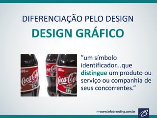 DIFERENCIAÇÃO PELO DESIGN

DESIGN GRÁFICO
”um símbolo
identificador...que
distingue um produto ou
serviço ou companhia de
seus concorrentes.”

 