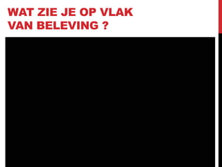 WAT ZIE JE OP VLAK
VAN BELEVING ?

 