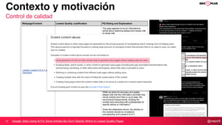 @natzir9
Contexto y motivación
Control de calidad
Google: Sites Using AI For Some Articles But Don't Specify Which Is Lowest Quality Pages
 
