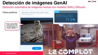 @natzir9
Detección de imágenes GenAI
Detección automática de imágenes hechas con modelos GAN y Diffusion
hivemoderation.com
Falsos positivos
Foto real de Neil
Armstrong en la
misión Apollo 11
 