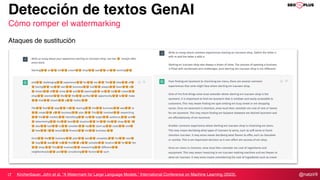 @natzir9
Detección de textos GenAI
Cómo romper el watermarking
Ataques de sustitución
Kirchenbauer, John et al. “A Watermark for Large Language Models.” International Conference on Machine Learning (2023).
 