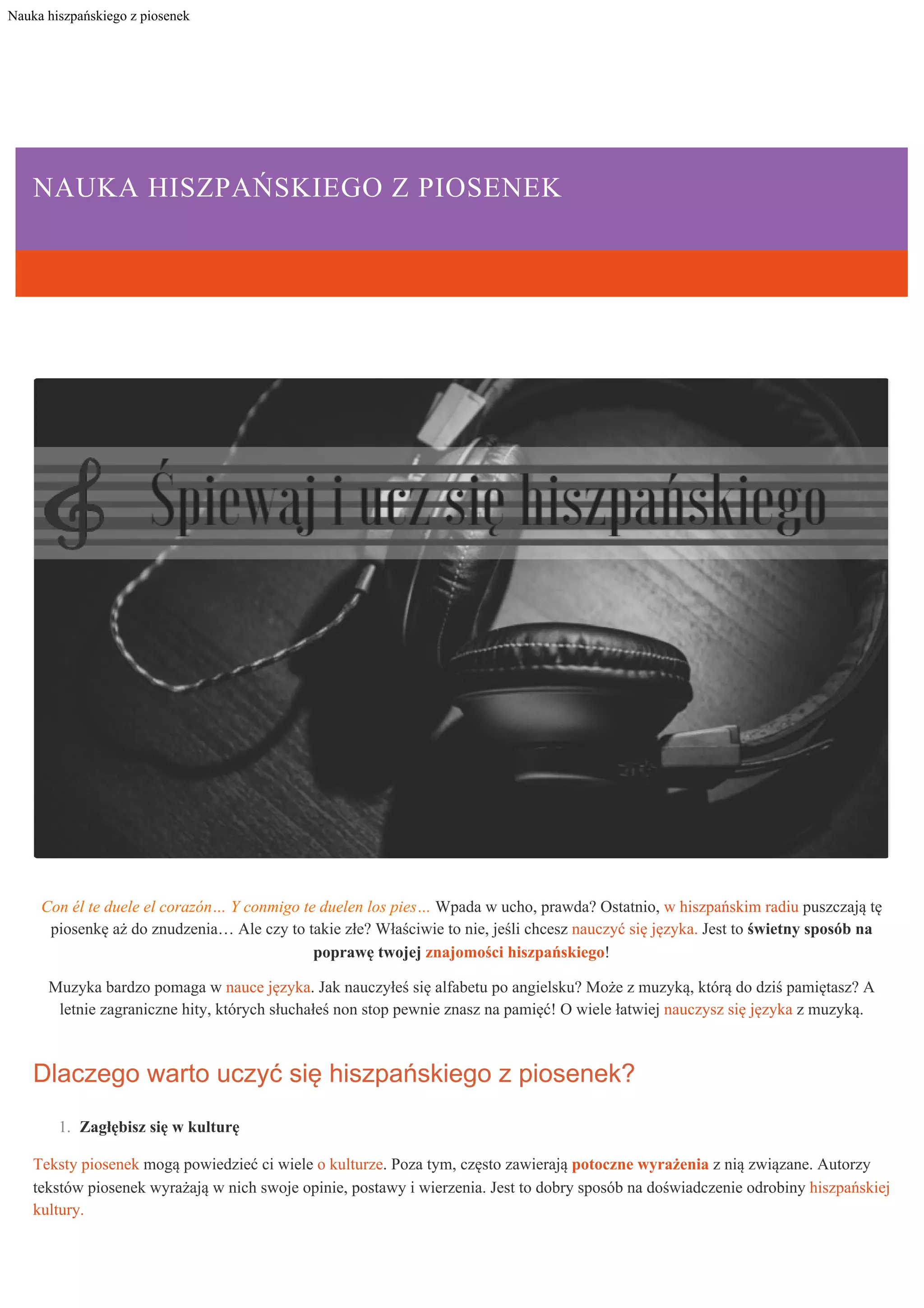 Nauka hiszpanskiego z piosenek | PDF