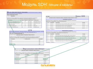 Модуль SDH: секции и каналы
Мультиплексные секции
Канал SDH
Виртуальные контейнеры
STM
 
