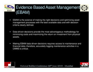 Evidence Based Asset Management
(EBAM)
EBAM is the science of making the right decisions and optimizing asset
management p...
