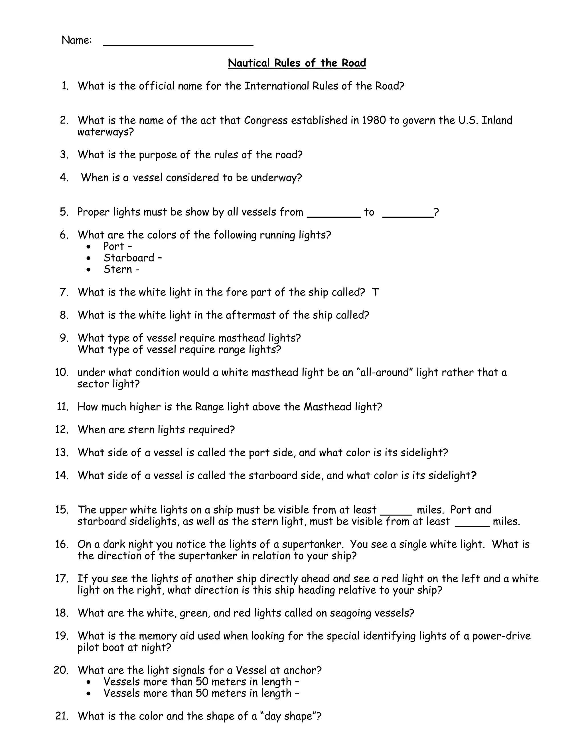 Nautical Rules of the Road Notes PDF