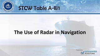 The Use of Radar in Navigation
STCW Table A-II/1
 