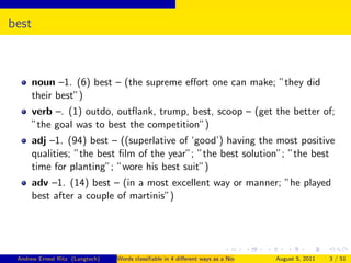 Words classifiable in four different ways as a noun, verb, adjective ...