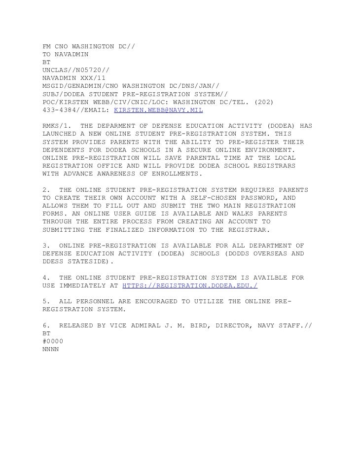 Navadmin DODEA Online Registration