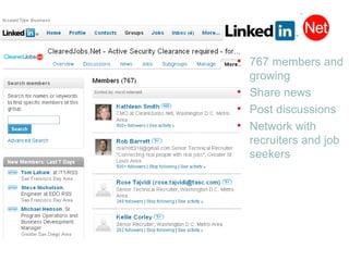 767 members and growing Share news Post discussions Network with recruiters and job seekers 