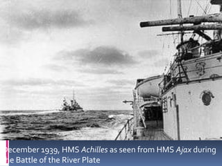 December 1939, HMS Achilles as seen from HMS Ajax during the Battle of the River Plate 