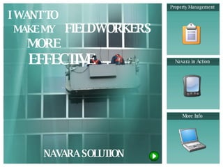 NAVARA SOLUTION I WANT TO MAKE MY   FIELDWORKERS MORE   EFFECTIVE Property Management Navara in Action More Info 