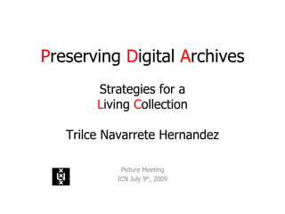 Preserving Digital Archives
        Strategies for a
        Living Collection

   Trilce Navarrete Hernandez

            Picture Meeting
           ICN July 9th, 2009
 