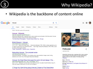 Why	Wikipedia?	
•  Wikipedia	is	the	backbone	of	content	online	
3	
20	
 