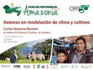 Avances en modelación de clima y cultivos
Carlos Navarro-Racines
M. Beltrán, M. Romero, P. Pradhan, M. Quintero
c.e.navarro@cgiar.org
1/3/2017
Cali, Colombia
 