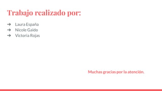Trabajo realizado por:
➔ Laura España
➔ Nicole Gaido
➔ Victoria Rojas
Muchas gracias por la atención.
 