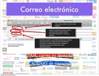 Correo electrónico




                              SPAM: correo no deseado

                               CADENAS de mensajes

jueves 28 de enero de 2010
 