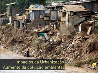 Impactos da Urbanização
Aumento da poluição ambiental
 