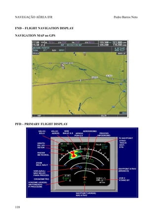 NAVEGAÇÃO AÉREA IFR Pedro Barros Neto
FND – FLIGHT NAVIGATION DISPLAY
NAVIGATION MAP no GPS
PFD – PRIMARY FLIGHT DISPLAY
118
 