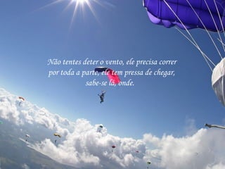 Não tentes deter o vento, ele precisa correr
por toda a parte, ele tem pressa de chegar,
sabe-se lá, onde.

 