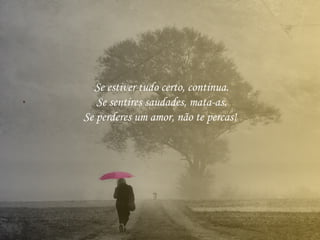 Se estiver tudo certo, continua.
Se sentires saudades, mata-as.
Se perderes um amor, não te percas!
 