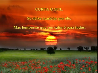 CURTA O SOL.

       Se deixe acariciar por ele.

Mas lembre-se que seu calor é para todos.
 