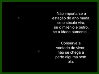Não importa se a estação do ano muda, se o século vira, se o milênio é outro, se a idade aumenta... Conserve a vontade de viver, não se chega à parte alguma sem ela. 