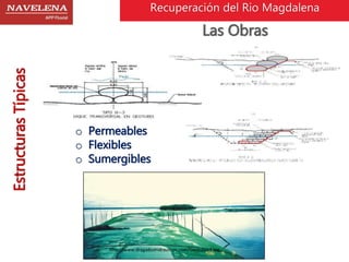 Estructuras Típicas 
Recuperación del Rio Magdalena 
Las Obras 
o Permeables 
o Flexibles 
o Sumergibles 
http://www.dragadoshidraulicos.com/Geotubos1.jpg 
 